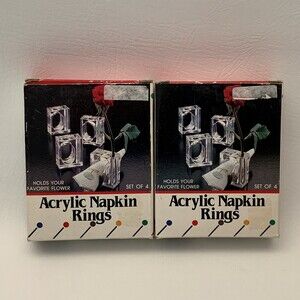 Clear Acrylic Napkin Rings Holds Your Favorite Flower Rectangular Set of 8